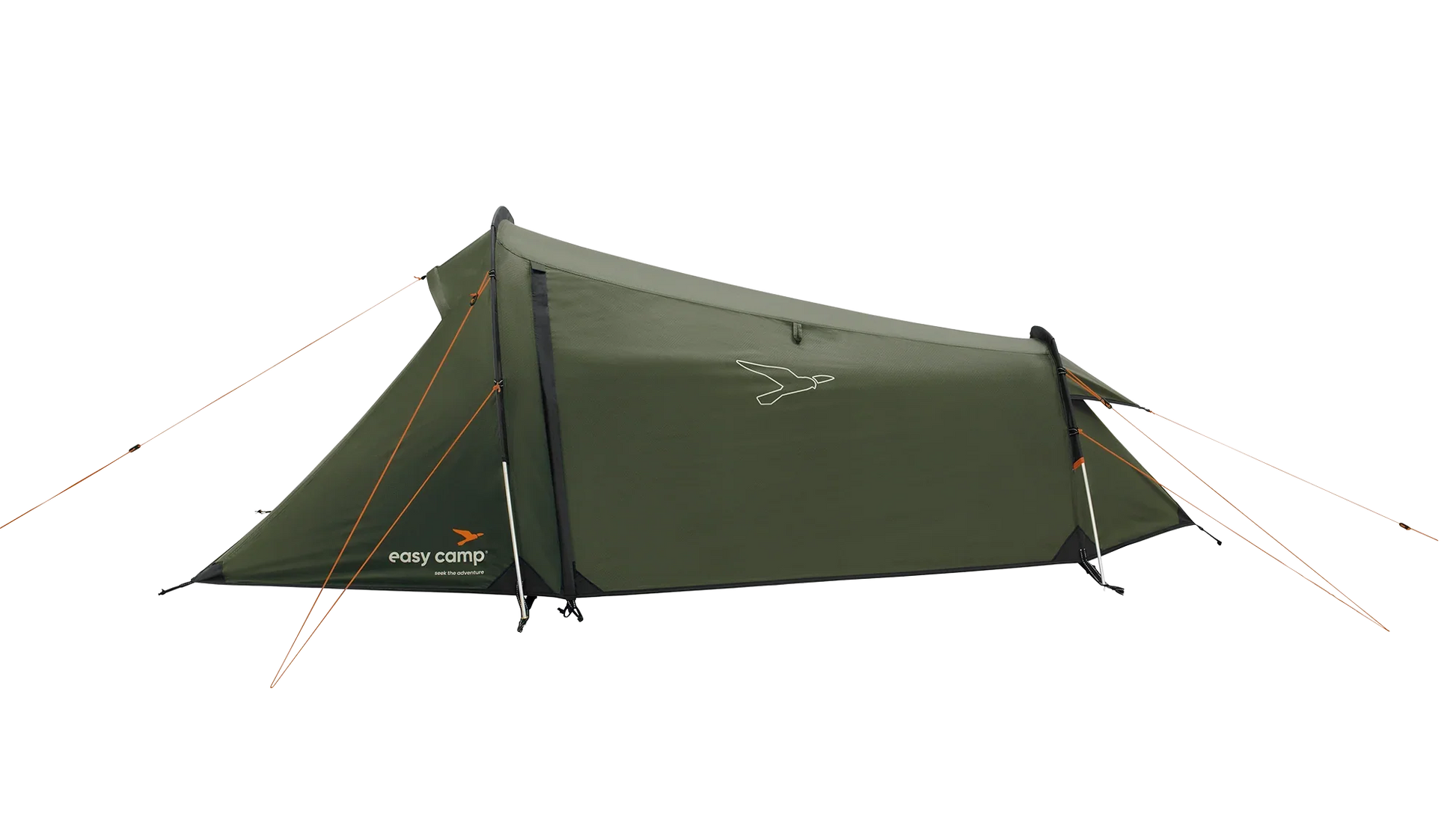 Easy Camp green camping tent with orange guy lines, ideal for outdoor adventures and camping trips.