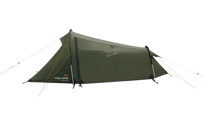 Easy Camp green camping tent with orange guy lines, ideal for outdoor adventures and camping trips.