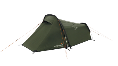 Green easy camp tent with orange guy lines for outdoor camping adventures