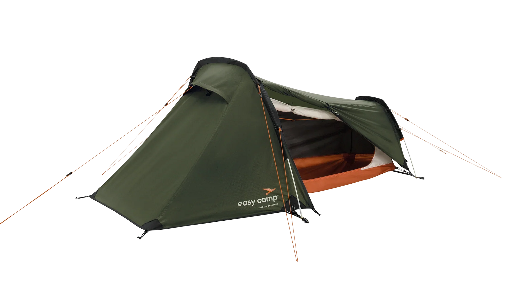 Easy Camp green camping tent with orange accents, ideal for outdoor adventures and camping trips
