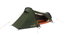 Easy Camp green camping tent with orange accents, ideal for outdoor adventures and camping trips