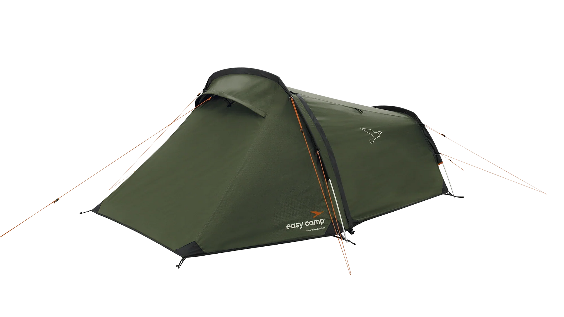 Green Easy Camp tent with orange guy lines, ideal for camping adventures