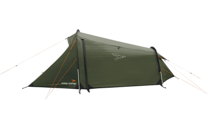 Green easy camp tent with orange guy lines for outdoor camping adventures