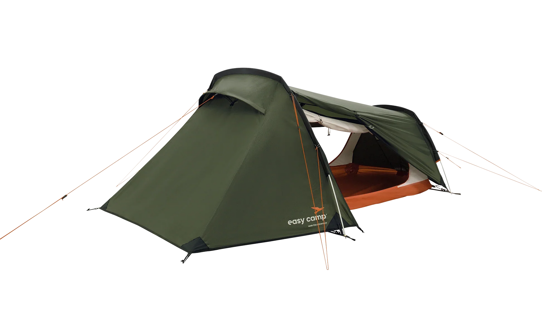 Green easy camp tent with orange accents, ideal for outdoor camping adventures