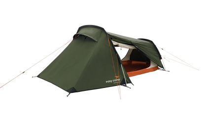 Green easy camp tent with orange accents, ideal for outdoor camping adventures