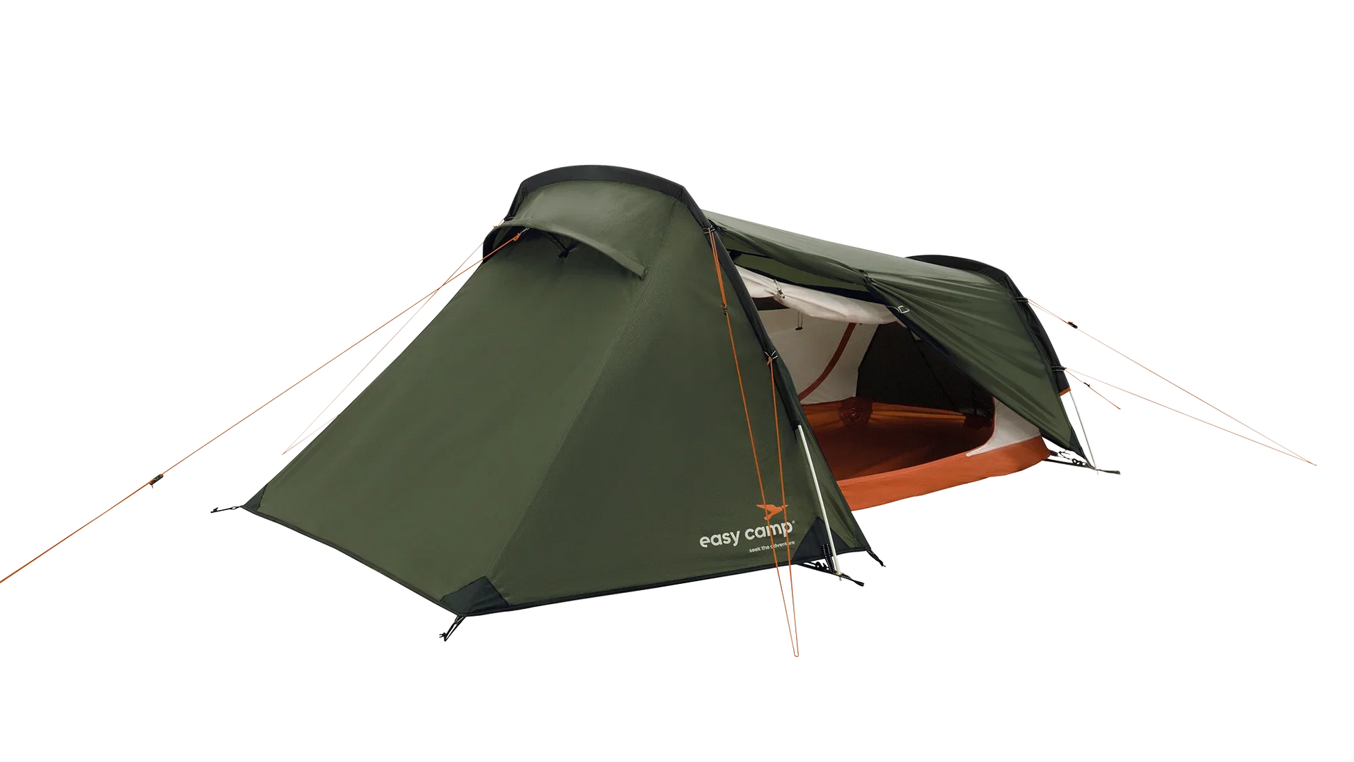 Green easy camp tent with orange accents, ideal for outdoor camping adventures