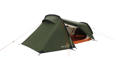 Green easy camp tent with orange accents, ideal for outdoor camping adventures