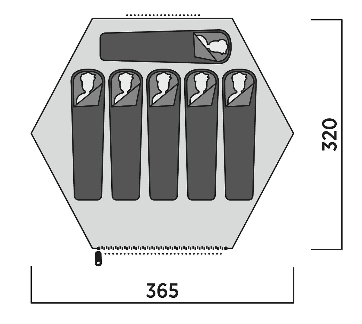 Hexagonal product with five vertical slots and dimensions labeled on a white background