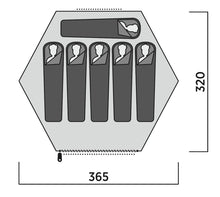 Hexagonal product with five vertical slots and dimensions labeled on a white background