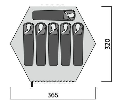 Hexagonal product with five vertical slots and dimensions labeled on a white background