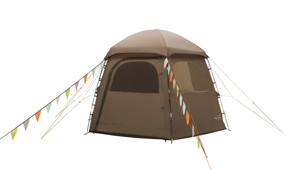 Brown camping tent with a white background