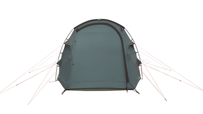 Gray camping tent with orange guy lines, ideal for outdoor adventures and caravanning trips.