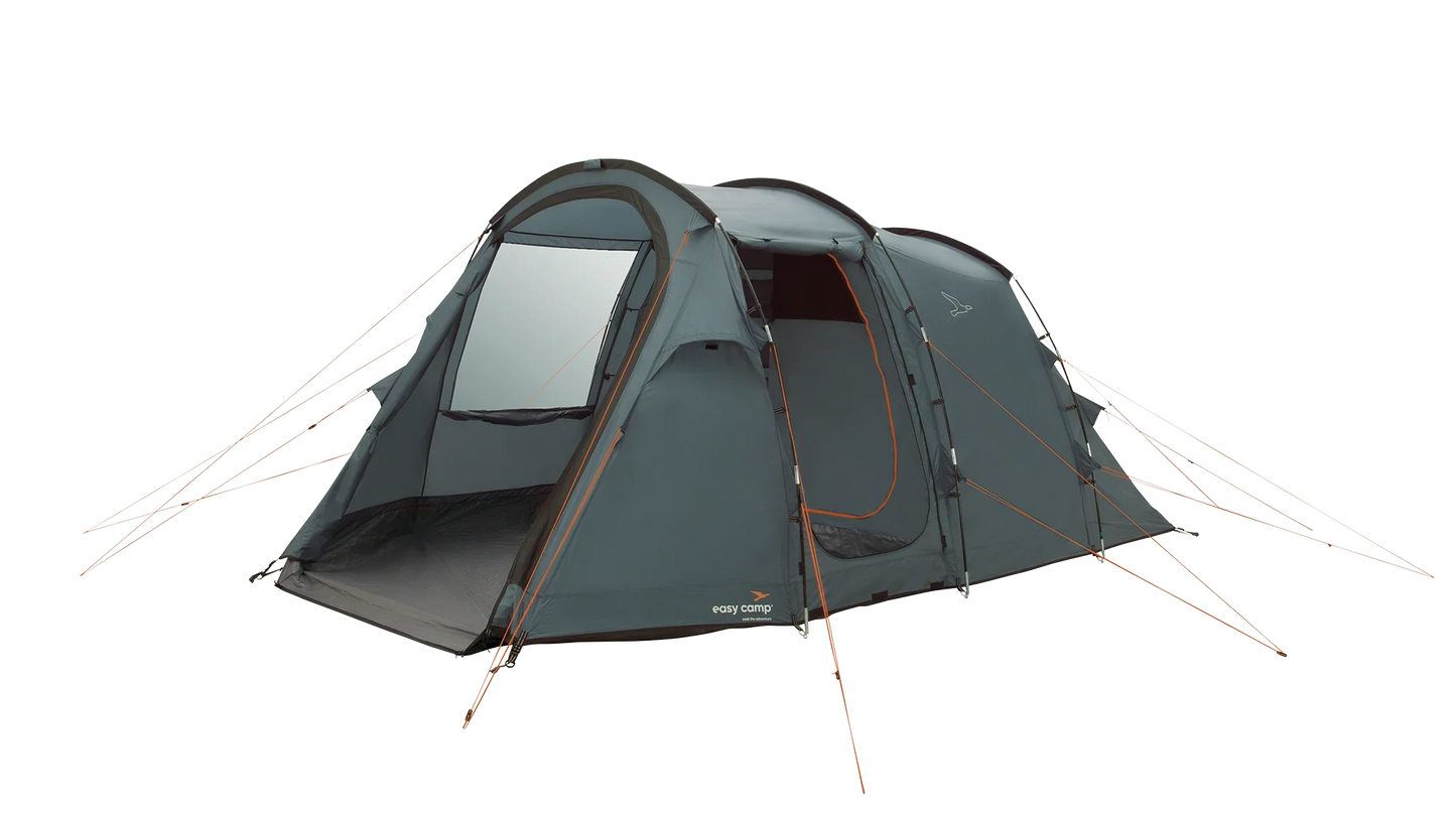 Grey Easy Camp tent with orange accents, ideal for camping adventures and outdoor gear needs.