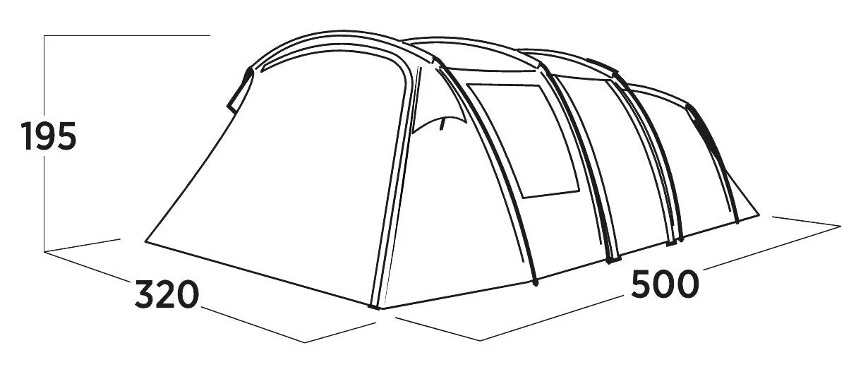 Large camping tent with dimensions 500x320x195 for outdoor adventures and family camping trips