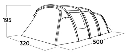 Large camping tent with dimensions 500x320x195 for outdoor adventures and family camping trips