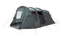 Large gray camping tent with orange guy lines, ideal for outdoor adventures and family camping trips.