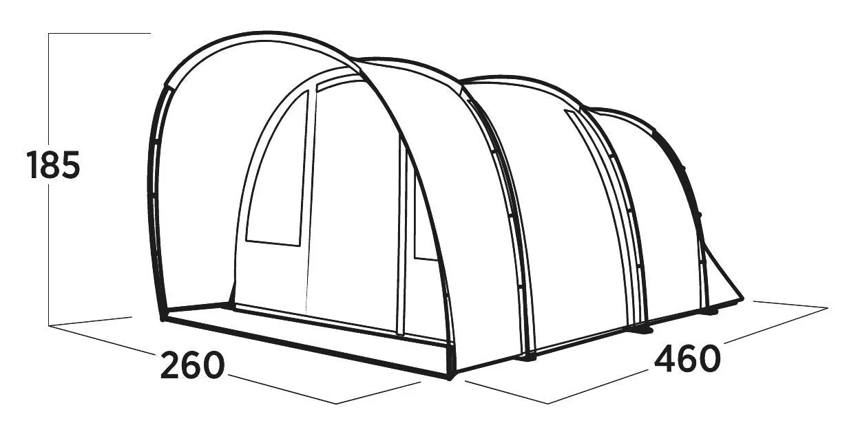 Large camping tent diagram with dimensions 460x260x185 cm for outdoor adventures