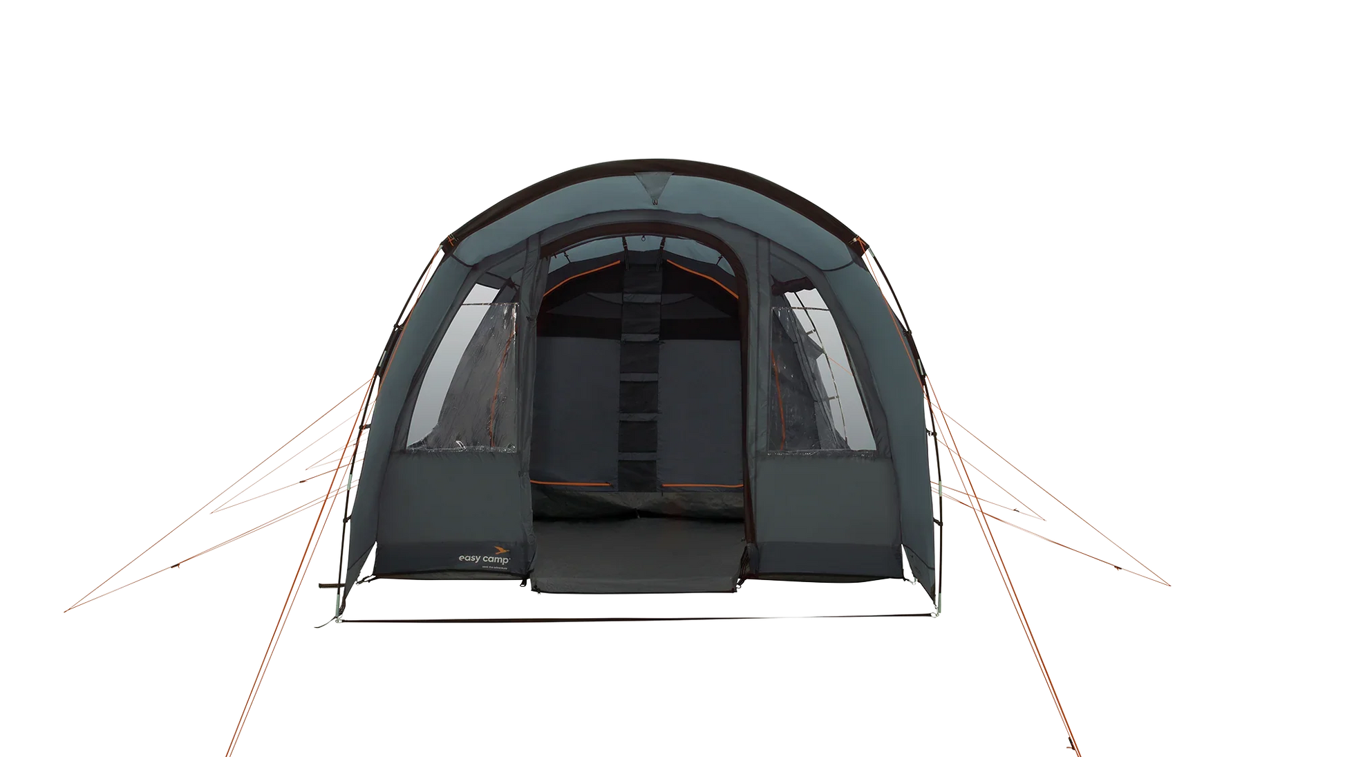 Easy Camp tent with spacious interior, mesh windows, and orange guy lines for outdoor camping adventures.