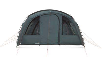 Easy Camp family camping tent with large windows and orange guy lines for outdoor adventures