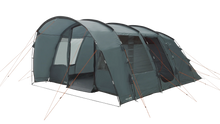 Large gray camping tent with orange guy lines, ideal for outdoor adventures and family camping trips.
