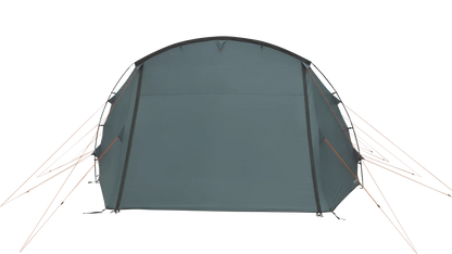 Gray camping tent with orange guy lines for outdoor adventures