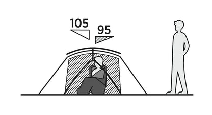 Spacious camping tent interior with 105cm height, ideal for sitting comfortably during outdoor adventures.