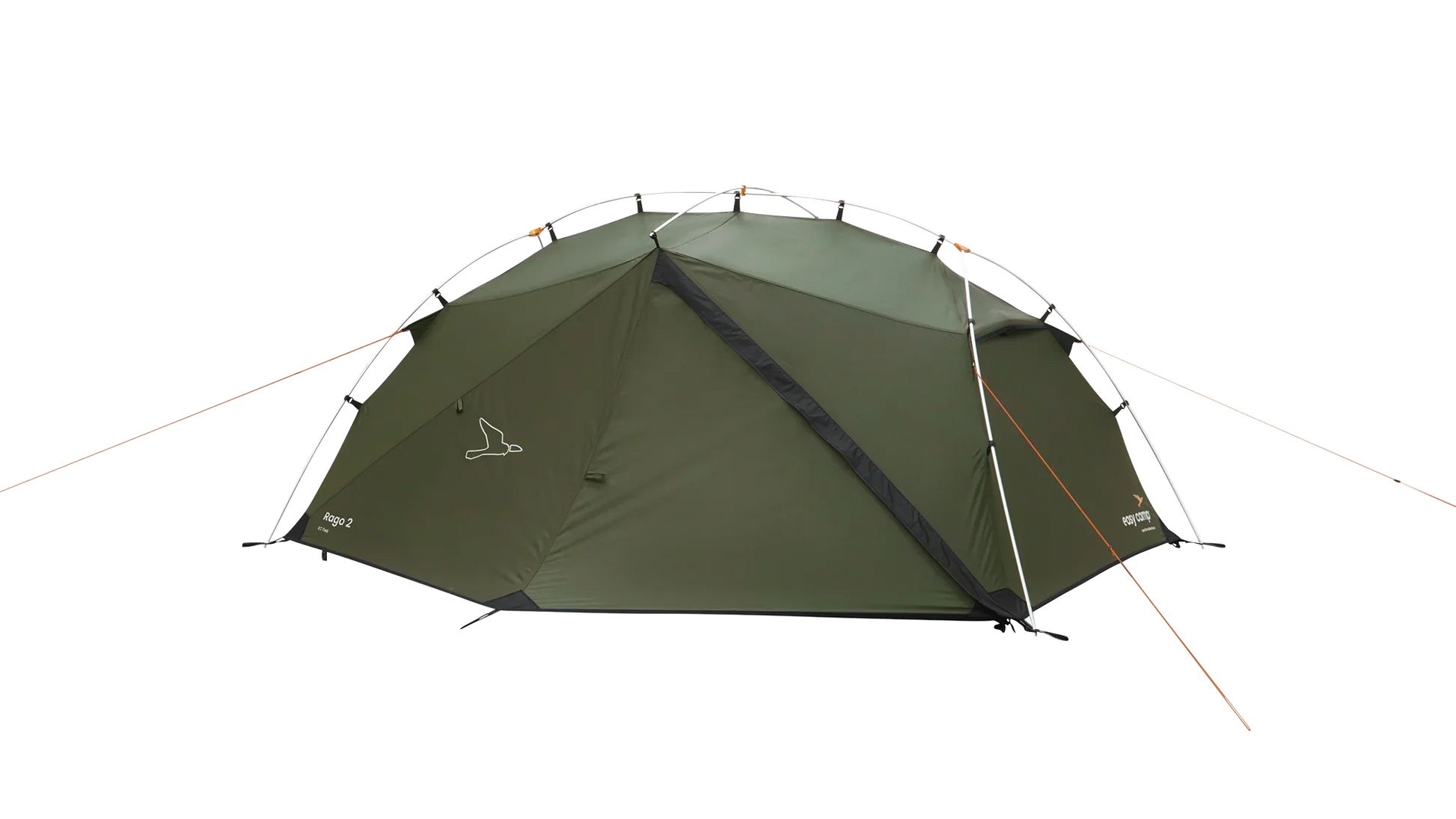 Green Rago 2 camping tent with easy setup poles and guy lines for outdoor adventures