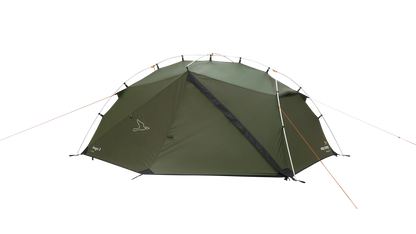 Green Rago 2 camping tent with easy setup poles and guy lines for outdoor adventures