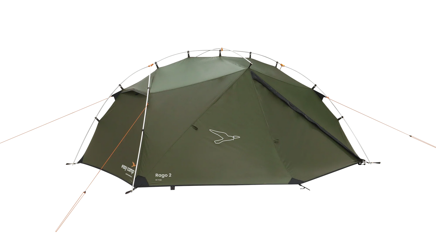 Green Rago 2 camping tent with easy setup, ideal for outdoor adventures and caravanning trips.