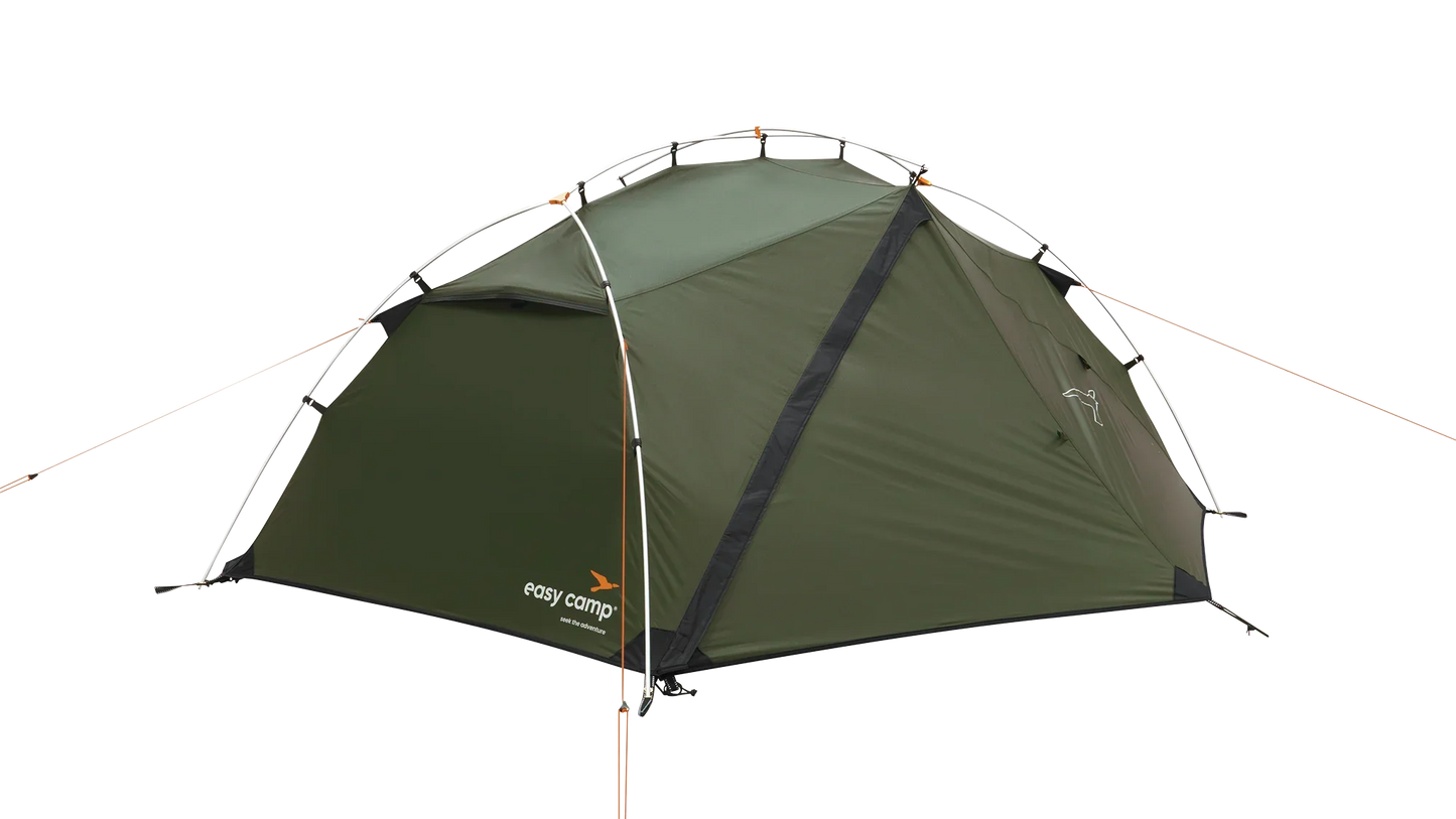 Green easy camp tent with orange accents, ideal for outdoor camping adventures