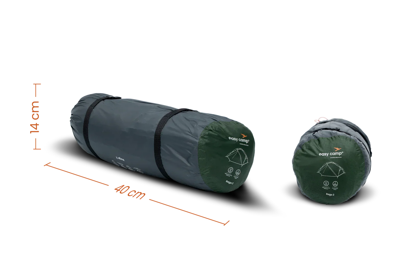 Compact easy camp tent in carry bag, 40cm x 14cm, ideal for camping and outdoor adventures