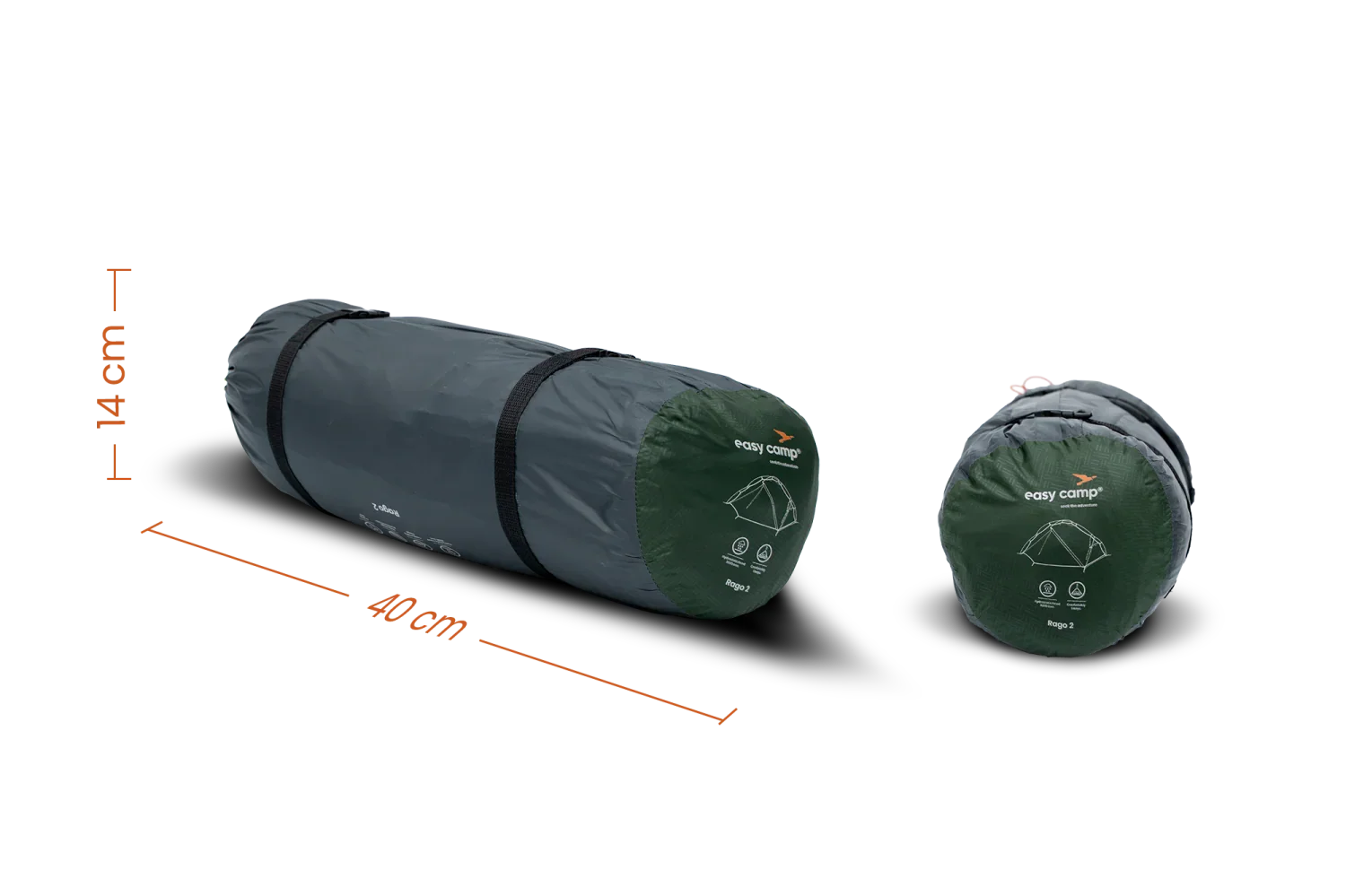 Compact easy camp tent in carry bag, 40cm x 14cm, ideal for camping and outdoor adventures