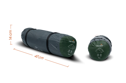 Compact easy camp tent in carry bag, 40cm x 14cm, ideal for camping and outdoor adventures