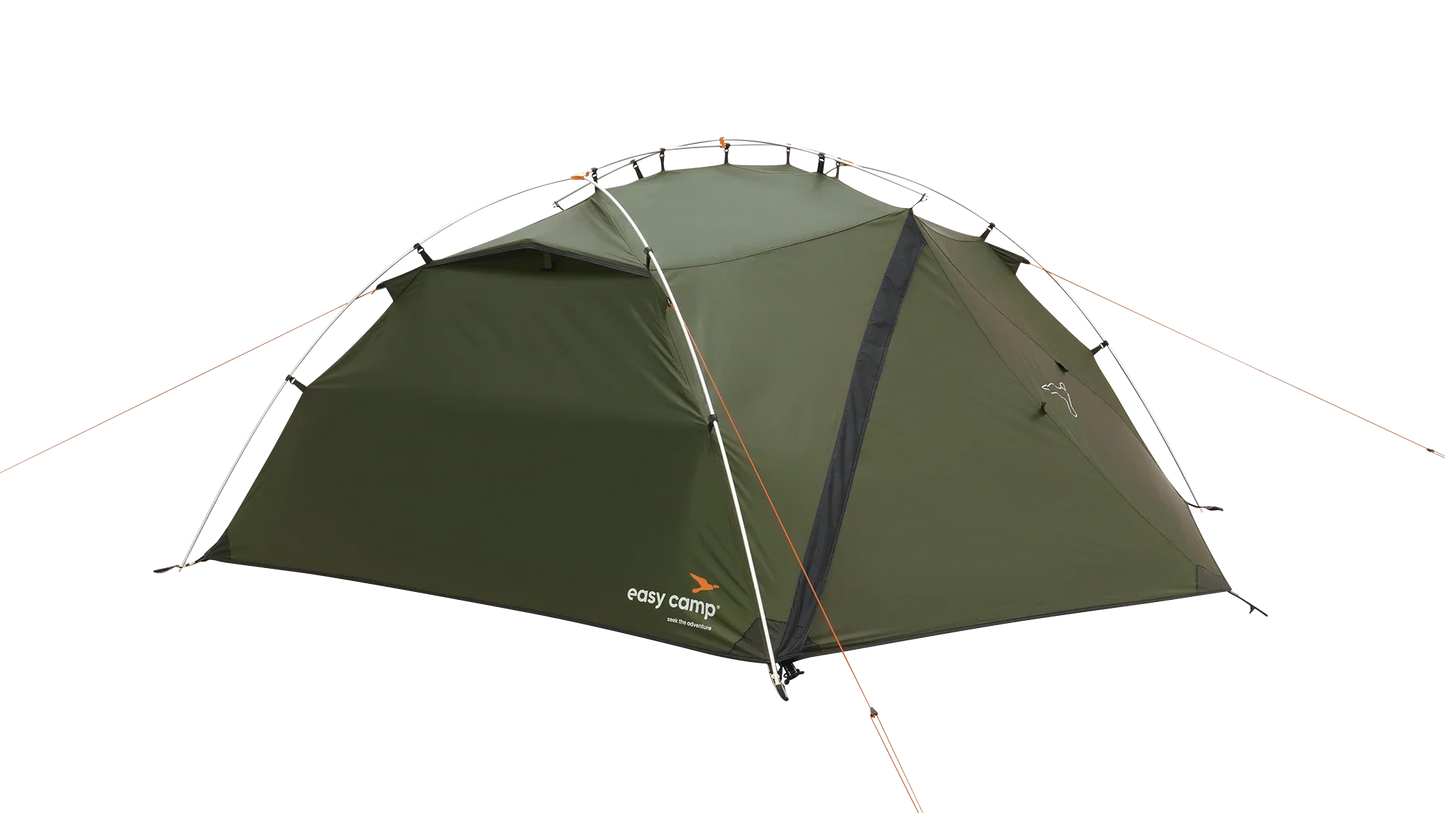 Green easy camp tent with orange accents, ideal for outdoor camping adventures