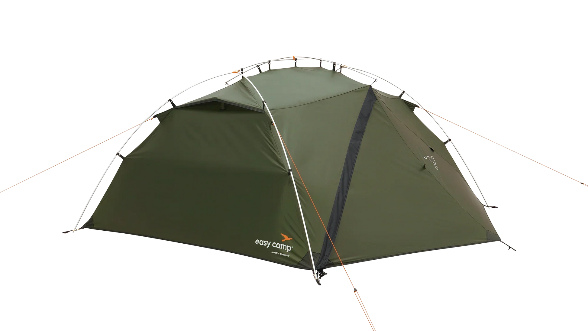 Green easy camp tent with orange accents, ideal for outdoor camping adventures