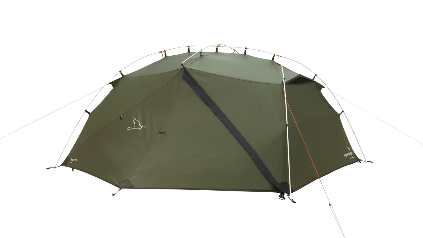 Green camping tent with easy setup poles and rainfly for outdoor adventures