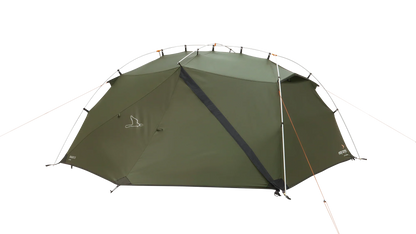 Green camping tent with easy setup poles and rainfly for outdoor adventures