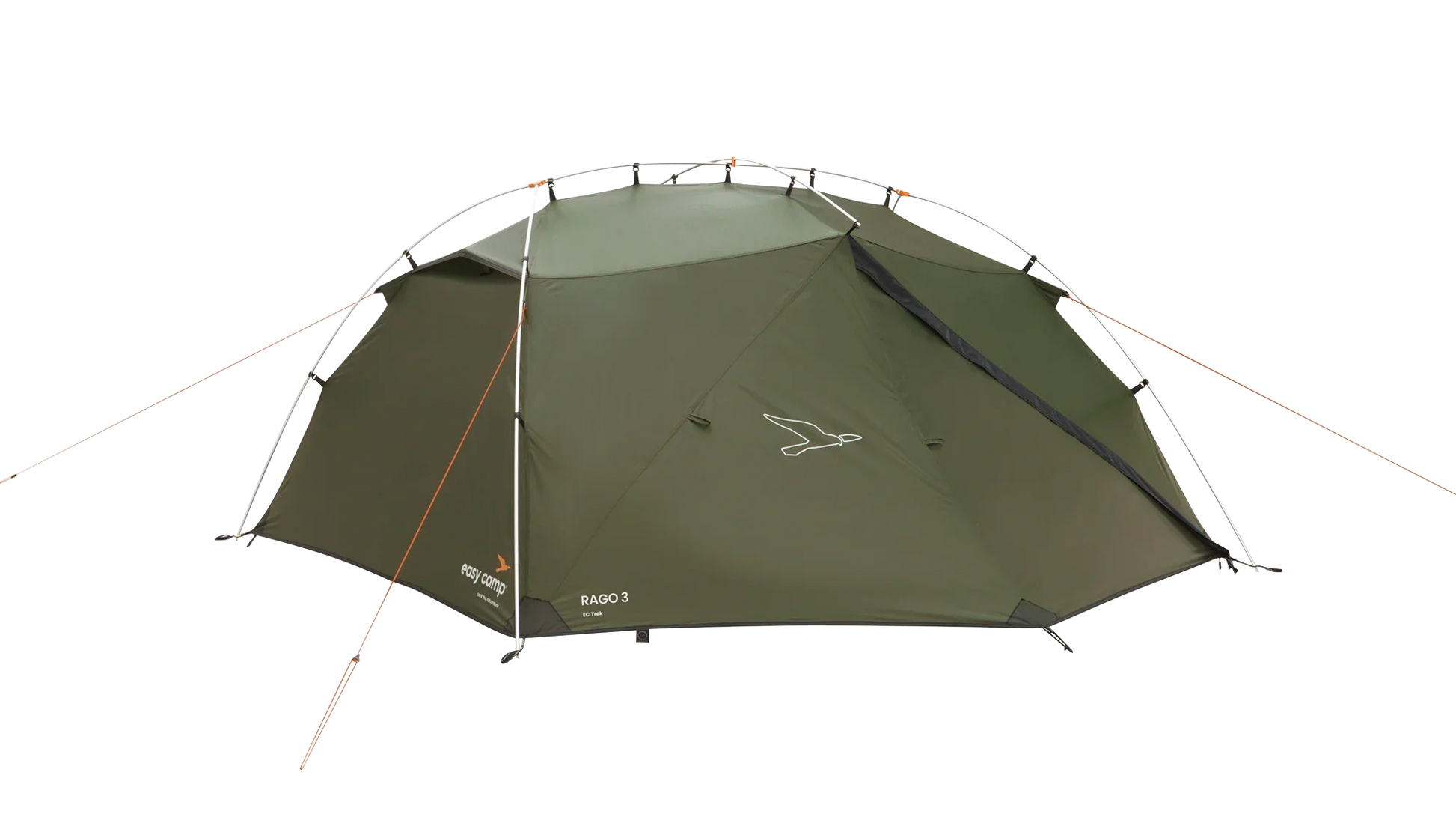 Green RAGO 3 camping tent with easy camp branding, ideal for outdoor adventures and camping trips.