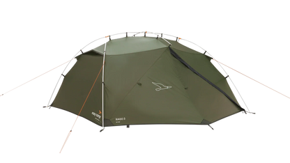 Green RAGO 3 camping tent with easy camp branding, ideal for outdoor adventures and camping trips.