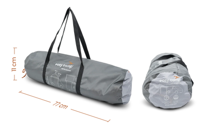 Easy Camp Stryn Canopy packed in gray carry bag with dimensions 77cm x 11cm for outdoor adventures