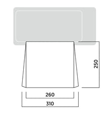 Dimensions diagram for camping awning with measurements 260, 310, and 250