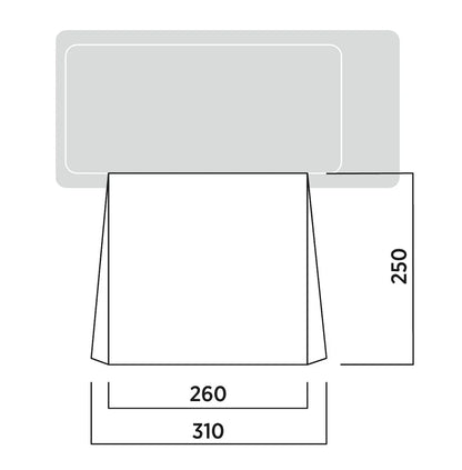 Dimensions diagram for camping awning with measurements 260, 310, and 250