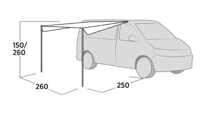 Motorhome awning dimensions diagram for camping and outdoor adventures