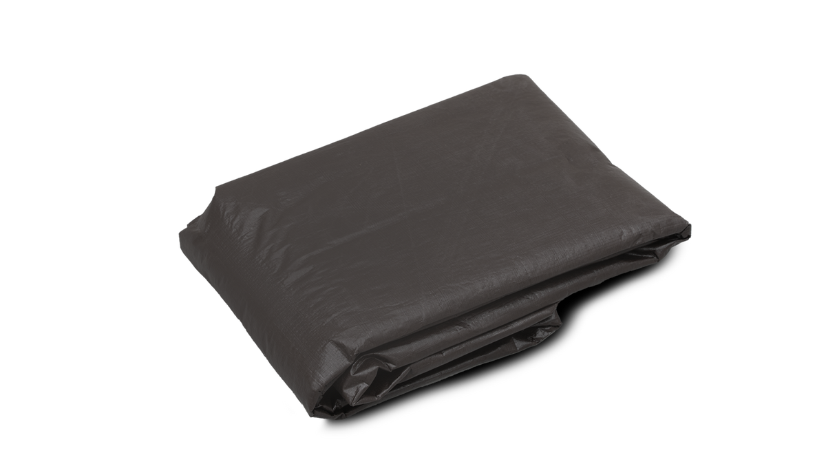 Folded black tarp on a white background