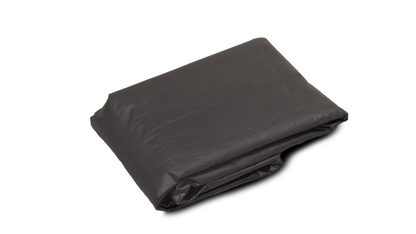 Folded black tarp on a white background