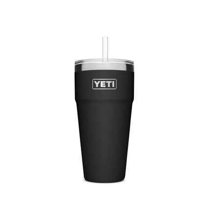 Black YETI tumbler with straw lid for outdoor adventures