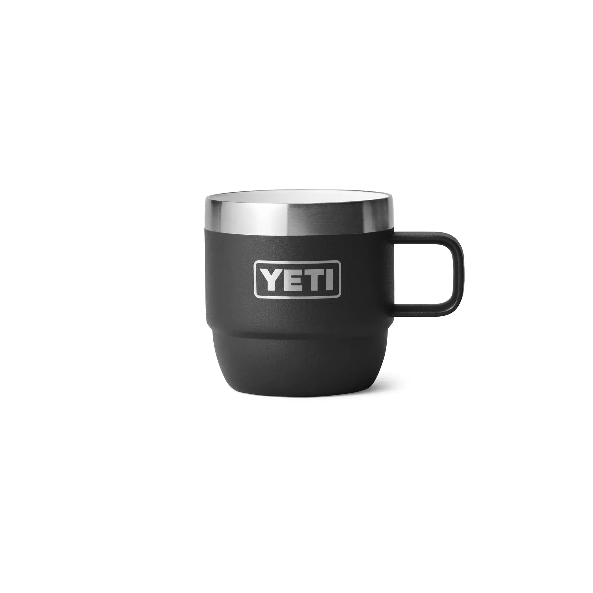 Black YETI insulated camp mug with handle, ideal for outdoor adventures and camping trips.
