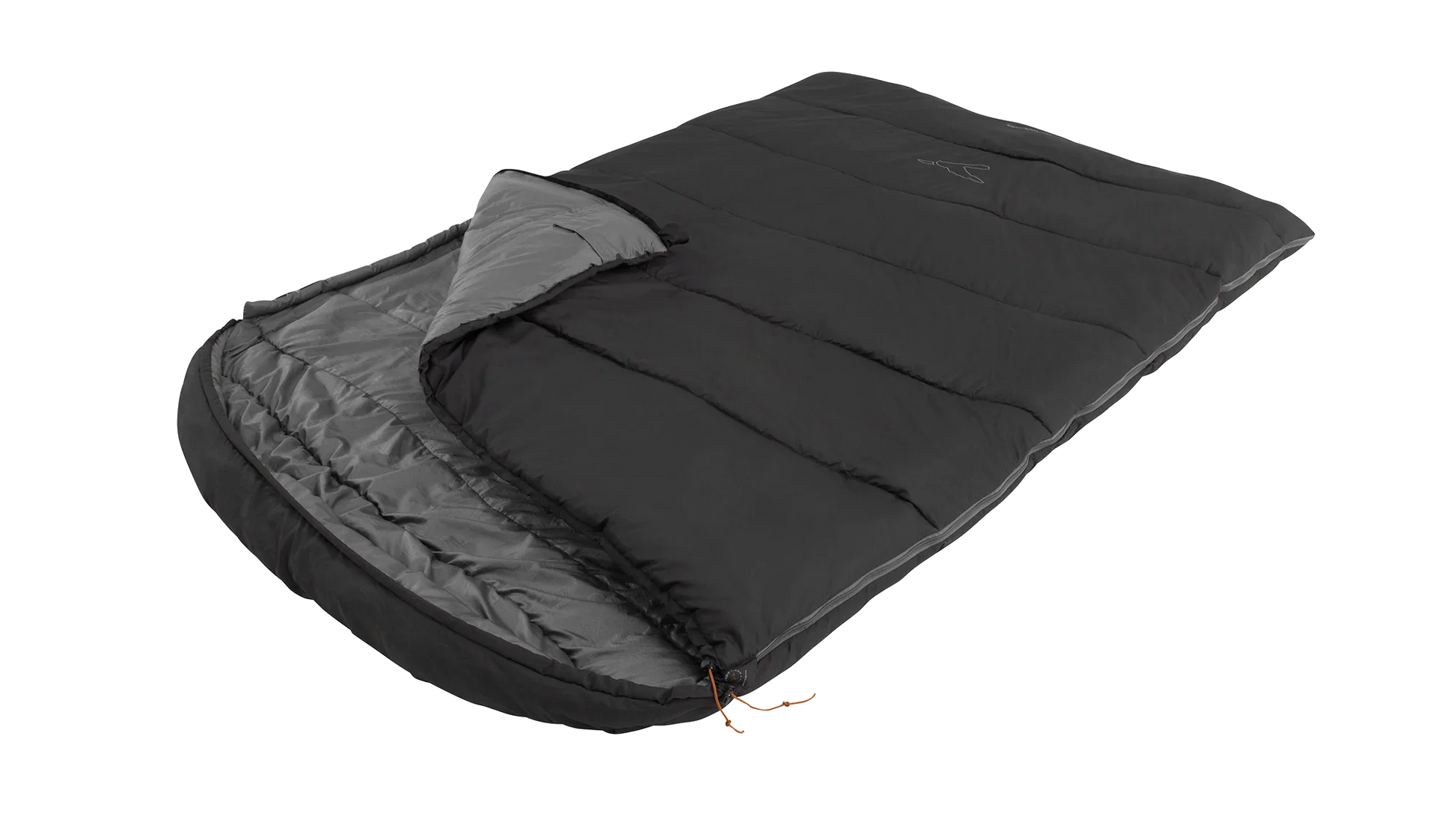 Black and gray camping sleeping bag with hood, ideal for outdoor adventures and camping trips