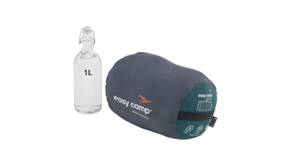 Easy Camp sleeping bag with 1L water bottle for camping gear comparison