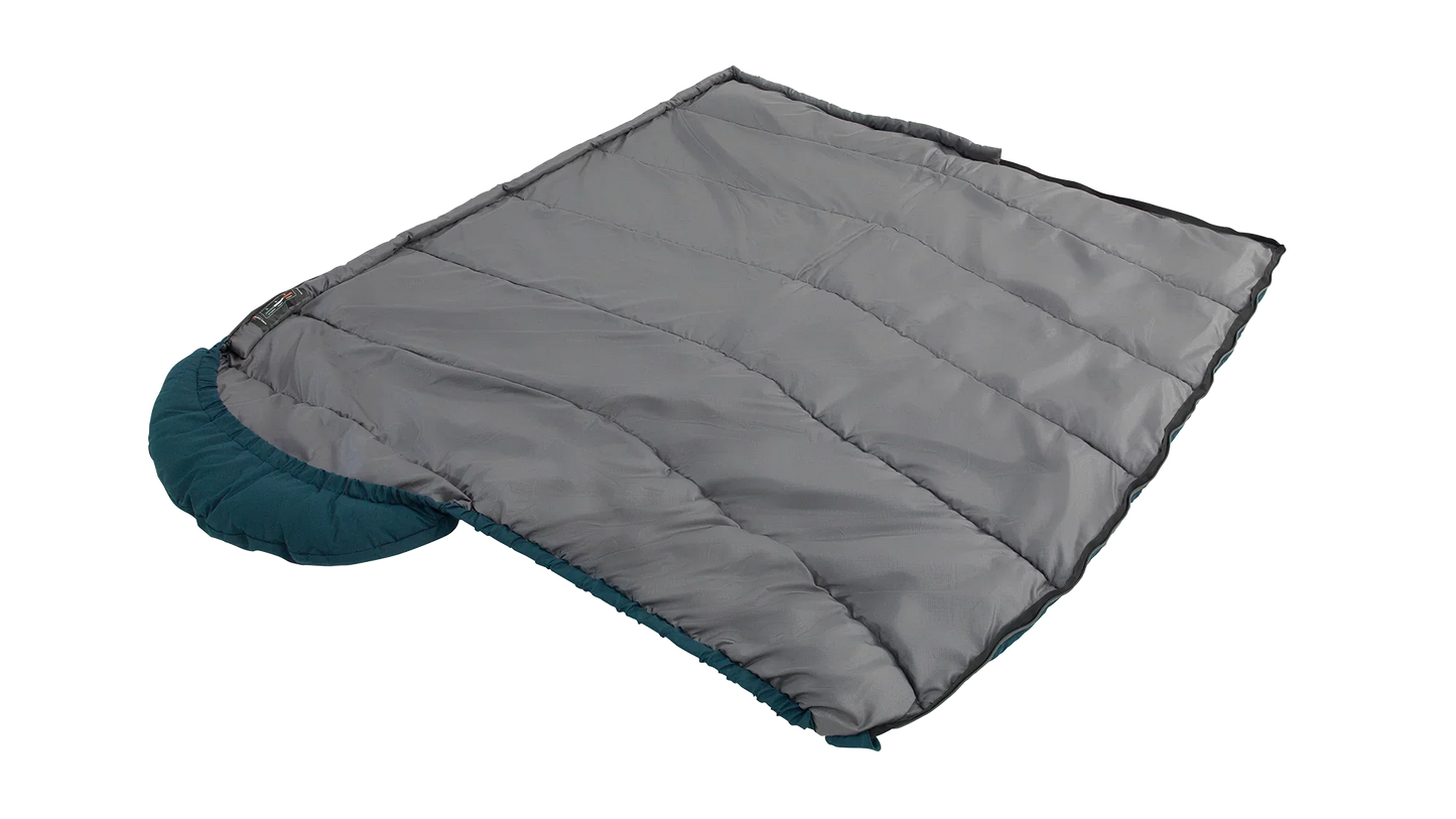 Gray and teal camping sleeping bag for outdoor adventures